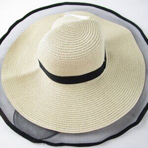 NWT Once Upon A Book Club Straw Sun Hat with Wide Brim, Black Trim
